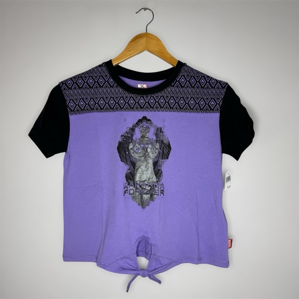 New Black Panther Wakanda Forever Purple Graphic Kids T-Shirt Girls 9/10 Marvel